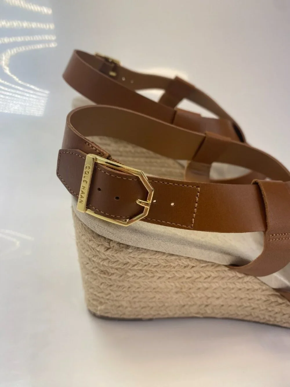 Cole Haan Women's Crystal Brown Espadrille Wedge Sandal 70mm Sz 11
